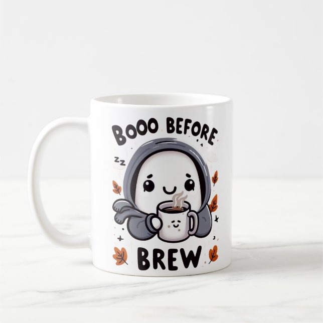 Boo Before Brew Ghost Coffee Funny Halloween Mug (Left)