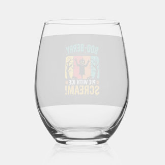 Boo-Berry Pie Halloween Ice Scream Design Stemless Wine Glass