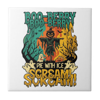 Boo Berry Pie Ice Scream Pumpkin Scarecrow Hallowe Ceramic Tile