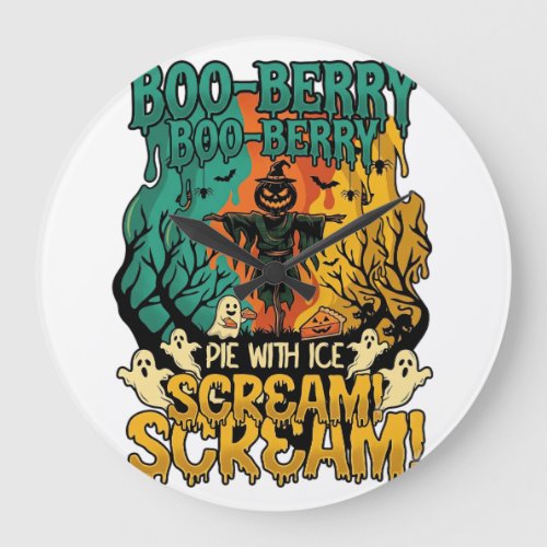 Boo Berry Pie Ice Scream Pumpkin Scarecrow Hallowe Large Clock