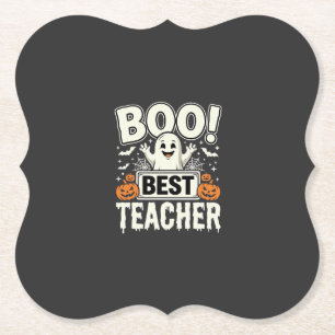 Boo Best Teacher Halloween Ghost Design_1 Paper Coaster