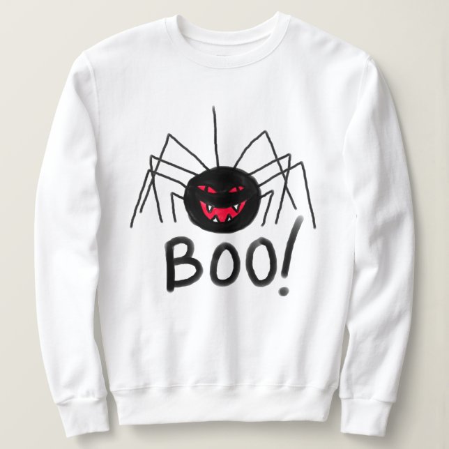 Boo!  Big Black Spider Halloween Sweatshirt (Design Front)