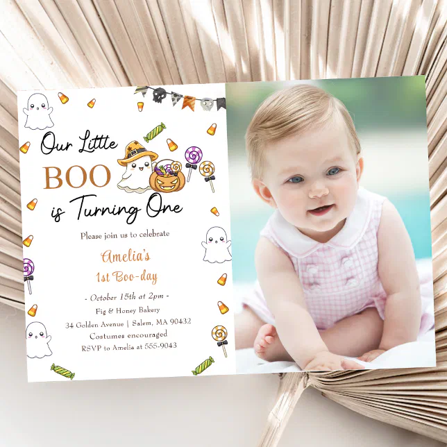 Boo Birthday Our Little Boo Is Turning One Photo Invitation | Zazzle