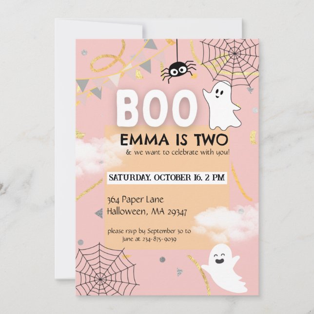 Boo Birthday Theme | Halloween Fall Girl Birthday  Invitation (Front)