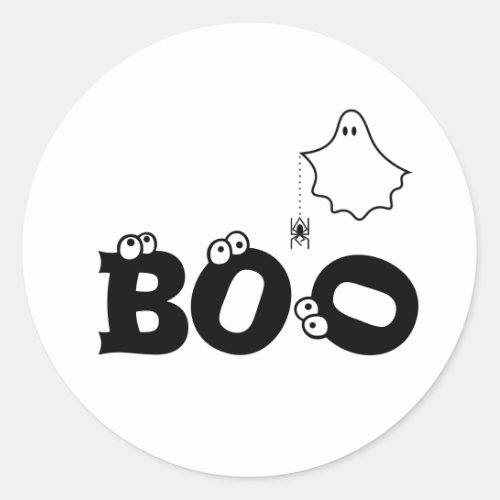 Boo Black and White Funny Halloween Ghost Spider  Classic Round Sticker