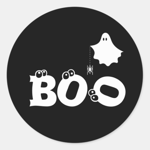 Boo Black and White Funny Halloween Ghost Spider  Classic Round Sticker