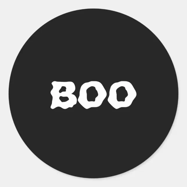 Boo black and white spooky Halloween Classic Round Sticker | Zazzle