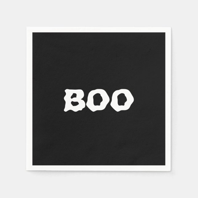 Boo black and white spooky Halloween paper Napkins (Front)
