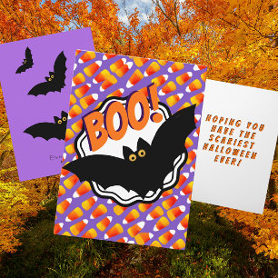 Boo Black Bats Candy Corn Customized Halloween  Card