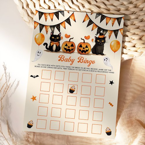 Boo Black Cat Halloween Party Baby Bingo Games Invitation