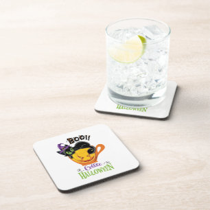 Boo Black Cat, Scary Pumpkin Coffee Halloween Beverage Coaster