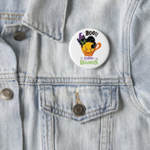 Boo Black Cat, Scary Pumpkin Coffee Halloween Button