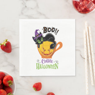 Boo Black Cat, Scary Pumpkin Coffee Halloween Napkins