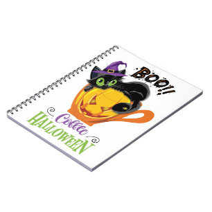 Boo Black Cat, Scary Pumpkin Coffee Halloween Notebook