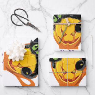Boo Black Cat, Scary Pumpkin Coffee Halloween Wrapping Paper Sheets