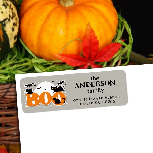 Boo Black Cats and Bats Halloween Return Address  Label