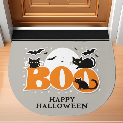 Boo Black Cats and Bats Happy Halloween Door Mat
