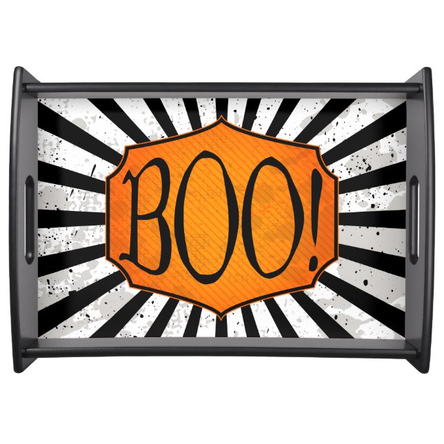 BOO! Black Grunge Stripes Halloween Serving Tray (Front)