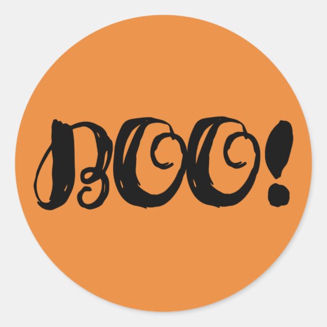 BOO! Black Halloween Party Trick or Treat Favor Classic Round Sticker (Front)