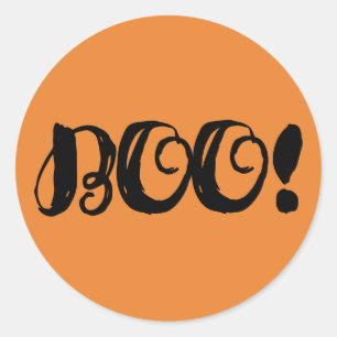 BOO! Black Halloween Party Trick or Treat Favor Classic Round Sticker