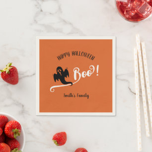 Boo Black Little Ghost Happy Halloween Orange Napkins