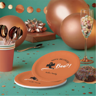 Boo Black Little Ghost Happy Halloween Orange Paper Plates