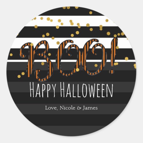 Boo Black  Orange Halloween Party Favor Classic Round Sticker