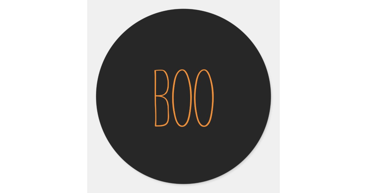 Boo black orange spooky handwritten Halloween Classic Round Sticker ...