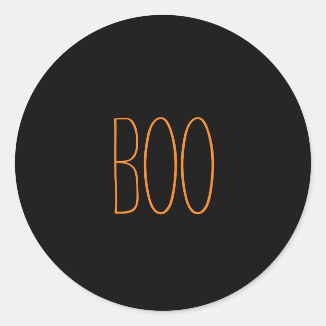 Boo black orange spooky handwritten Halloween Classic Round Sticker (Front)
