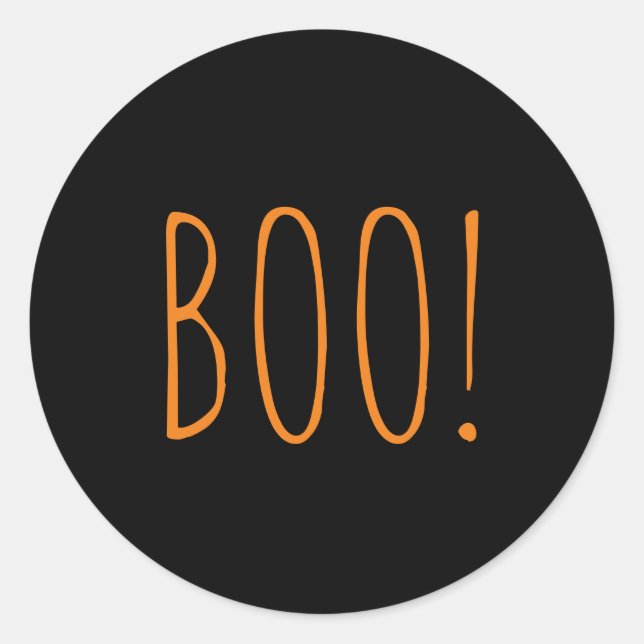Boo black orange spooky typography fun Halloween  Classic Round Sticker (Front)
