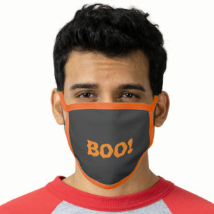 Boo black orange spooky typography Halloween Face Mask