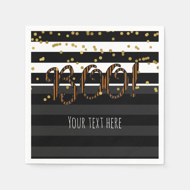 Boo! Black & Orange White Gold Halloween Party Paper Napkins (Front)