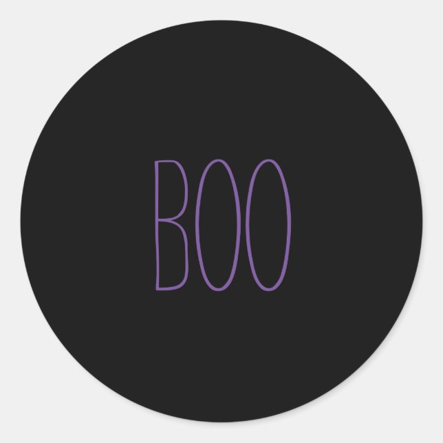 Boo black purple spooky handwritten Halloween Classic Round Sticker (Front)