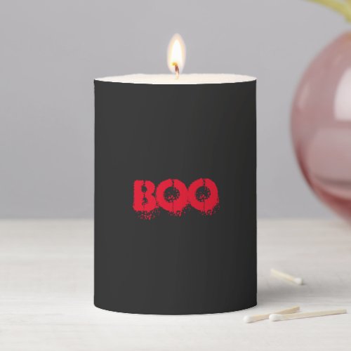 Boo black red blood scary typography Halloween  Pillar Candle