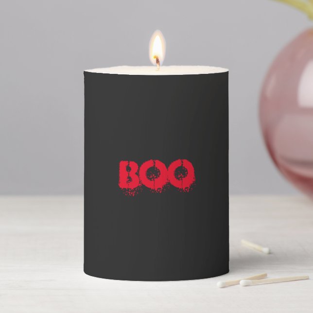 Boo black red blood scary typography Halloween  Pillar Candle (In Situ)