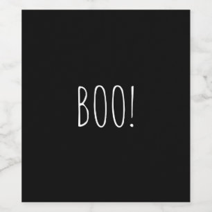 Boo black simple typography funny cute Halloween Wine Label