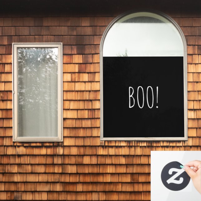 Boo black spooky typography minimalist Halloween Window Cling (Home Window)