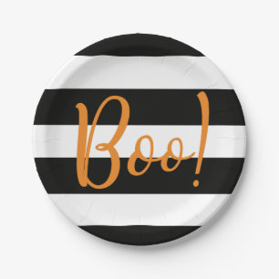 Boo! Black Stripe Halloween Paper Plates