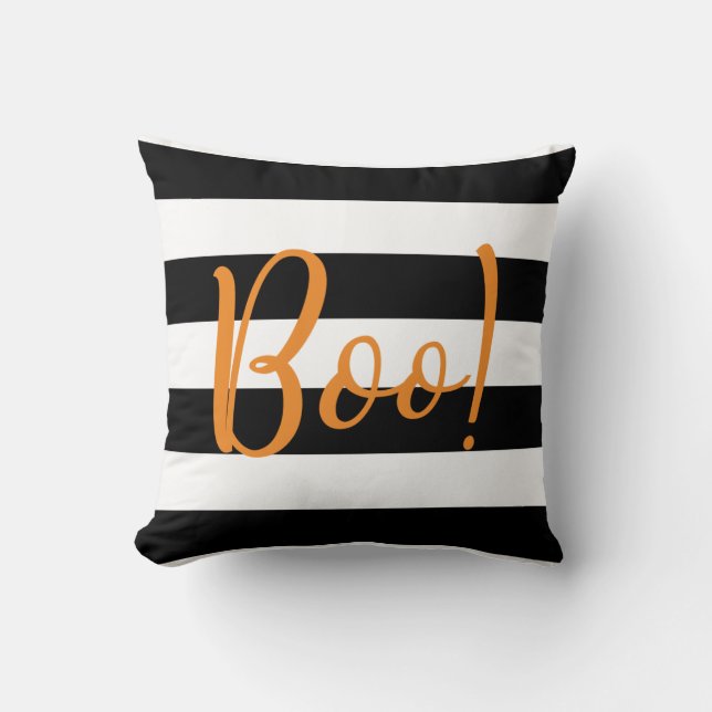 Boo! Black Stripe Halloween Throw Pillow (Front)