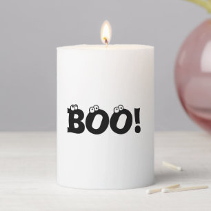 Boo black white eyeballs fun typography Halloween Pillar Candle