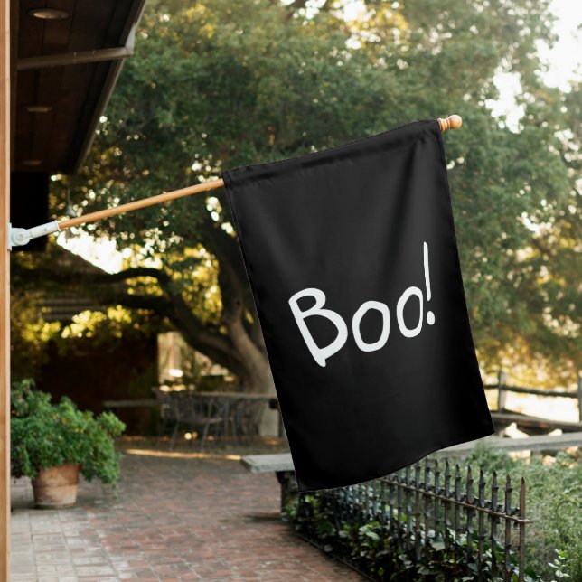 Boo black white handwritten typography Halloween House Flag (In SItu)