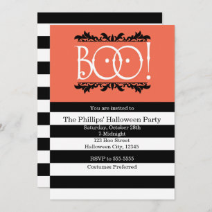 Boo! Black White & Orange Halloween Invitations