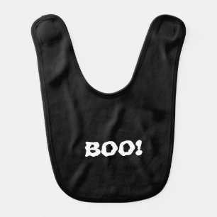 Boo! Black white scary spooky typography Halloween Baby Bib