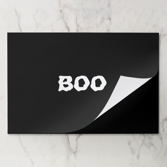 Boo black white spooky Halloween paper placemats (Folded)