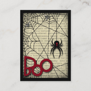 Boo Black Widow Spider & Creepy Text for Halloween Enclosure Card