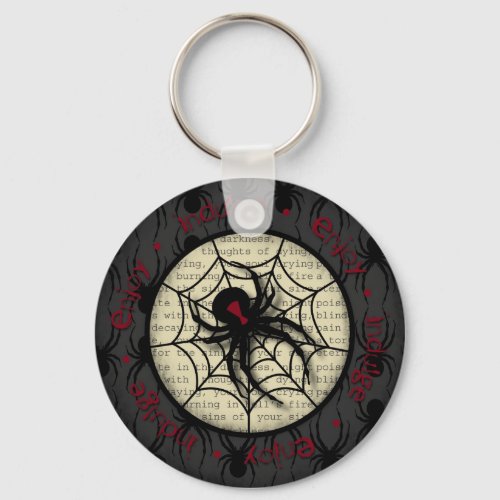 Boo Black Widow Spider  Creepy Text for Halloween Keychain