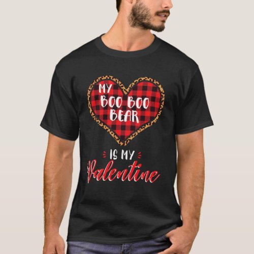 Boo Boo Bear is My Valentine Leopard Buffalo Plaid T_Shirt