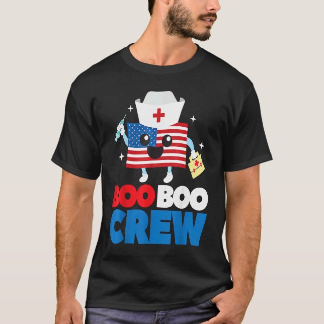 Boo Boo Crew American Flag  4th Of July USA Nurse T-Shirt (Front)