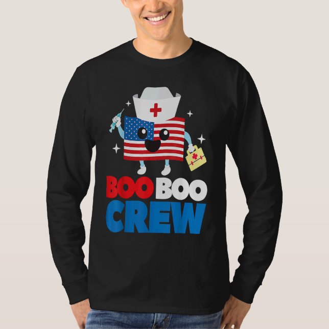 Boo Boo Crew American Flag  4th Of July USA Nurse T-Shirt (Front)