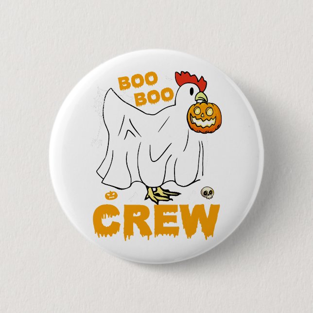 Boo boo crew chicken funny halloween button (Front)